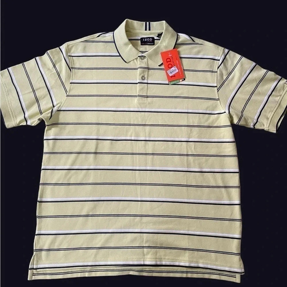 NWT Izod XFG Extreme Function Golf CoolFX SwingFlex Sz Large Yellow Striped Polo - Picture 1 of 4